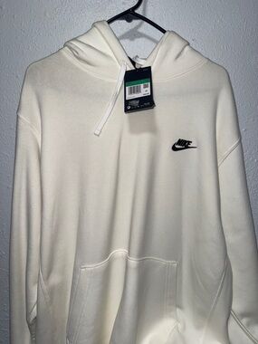 Nike Men’s Cream Crewneck Hoodie with Black Logo